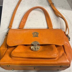 Elegant Orange Satchel with Gold Accents